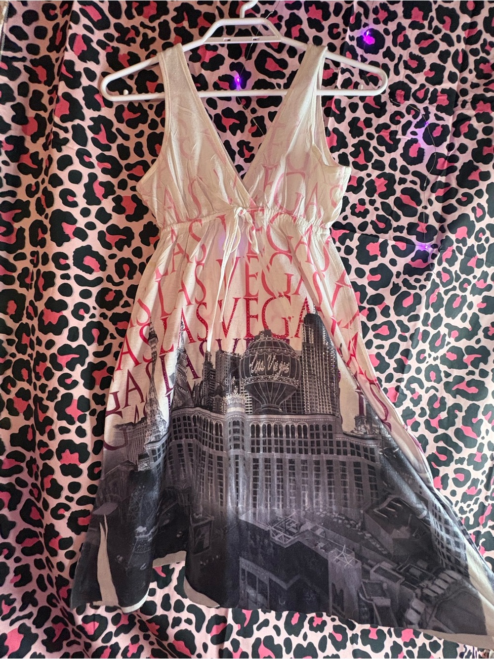 Chic las Vegas Print Dress with Pink and Gray Y2K mcbling vibes